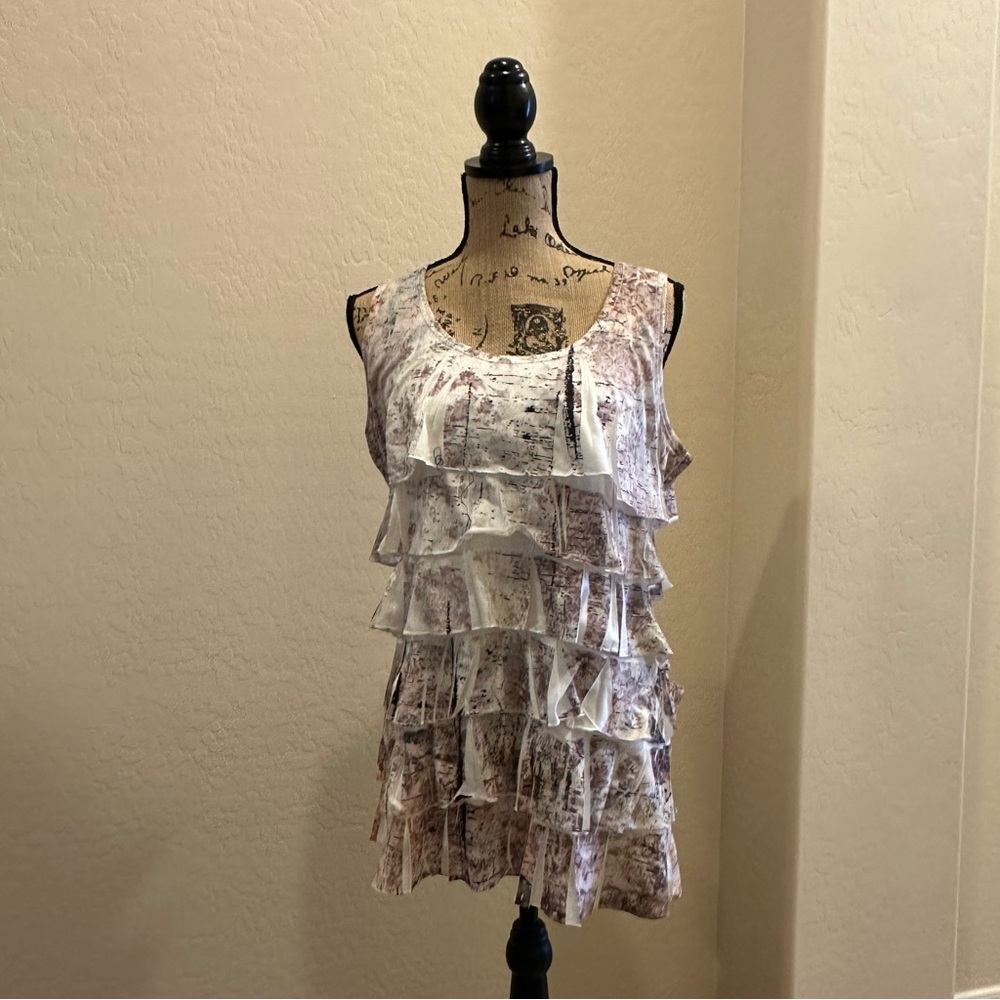 Coldwater Creek Ruffle Tank Top - Cream and Brown